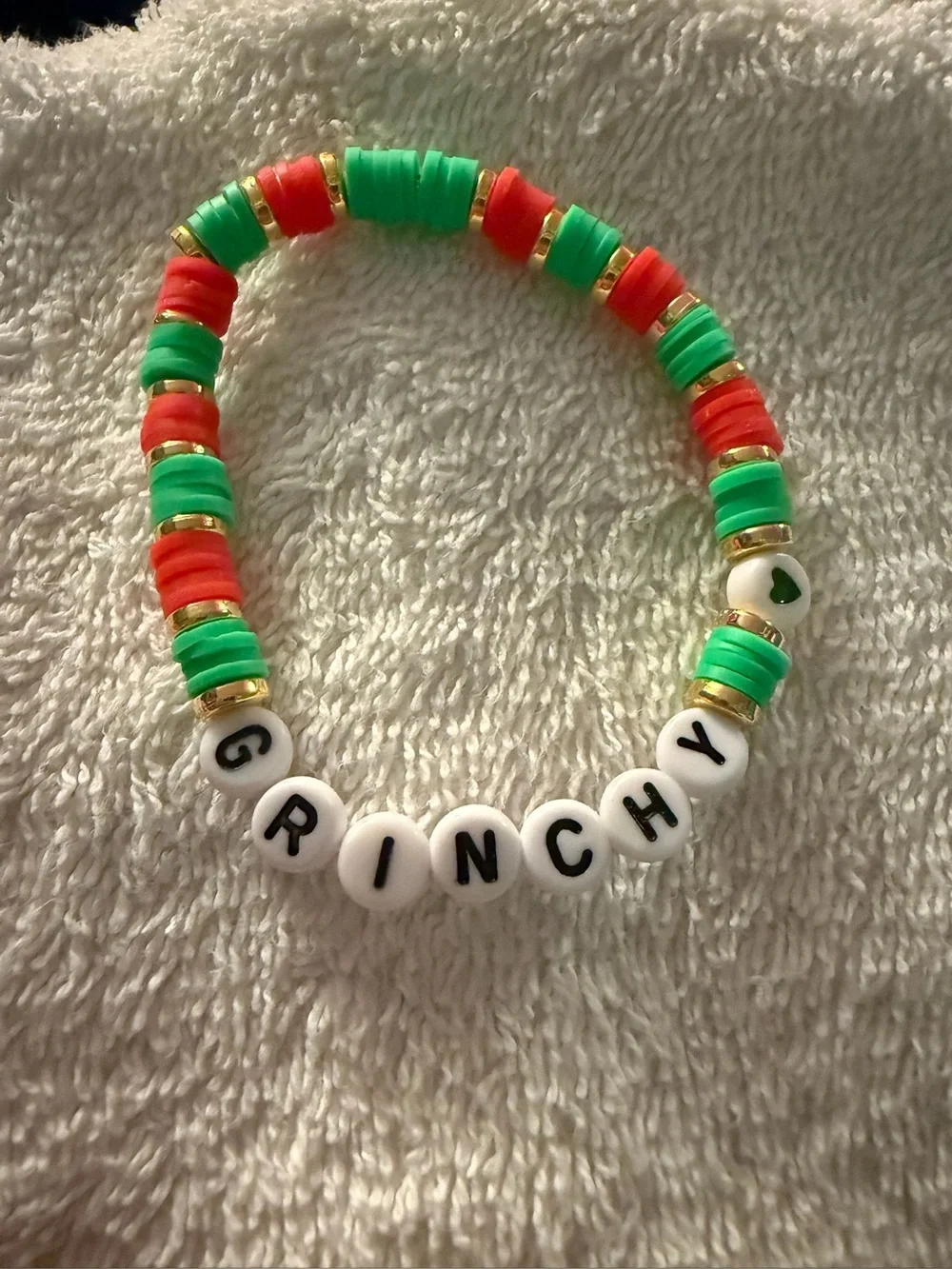 Grinchy Kids Beaded Stretch Bracelet - Green & Red